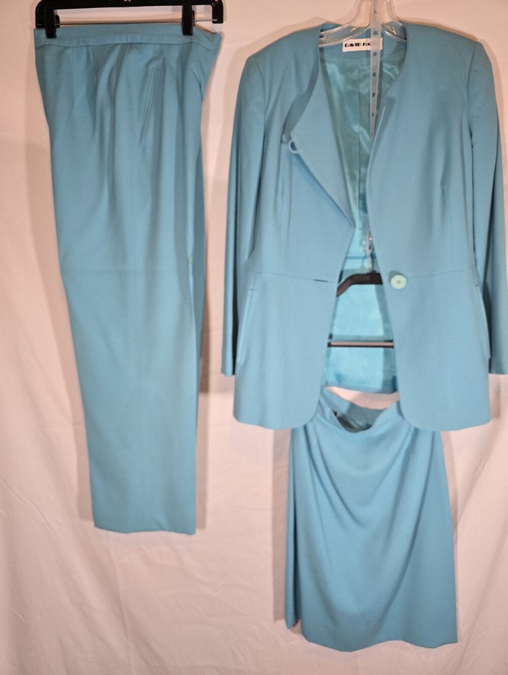Classic Light Blue Women's Suit 3 Piece - Single Button Blazer, Skirt, Pants